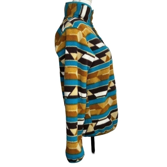 Patagonia Synchilla Women's Snap-T Aztec Blue & Brown Southwest Pullover - Picture 6 of 12
